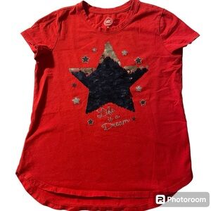 3/$12 Girls 7/8 Red Tee Sequin Blue Star Top Cap Sleeve Life is a Dream Medium
